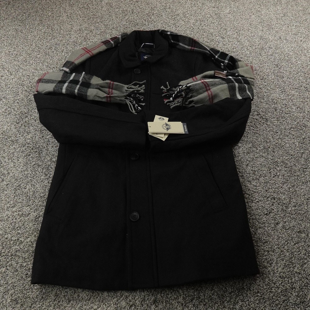 NEW Dockers Jacket Mens S Black Button Overcoat Parka Car Coat Scarf Warm Winter